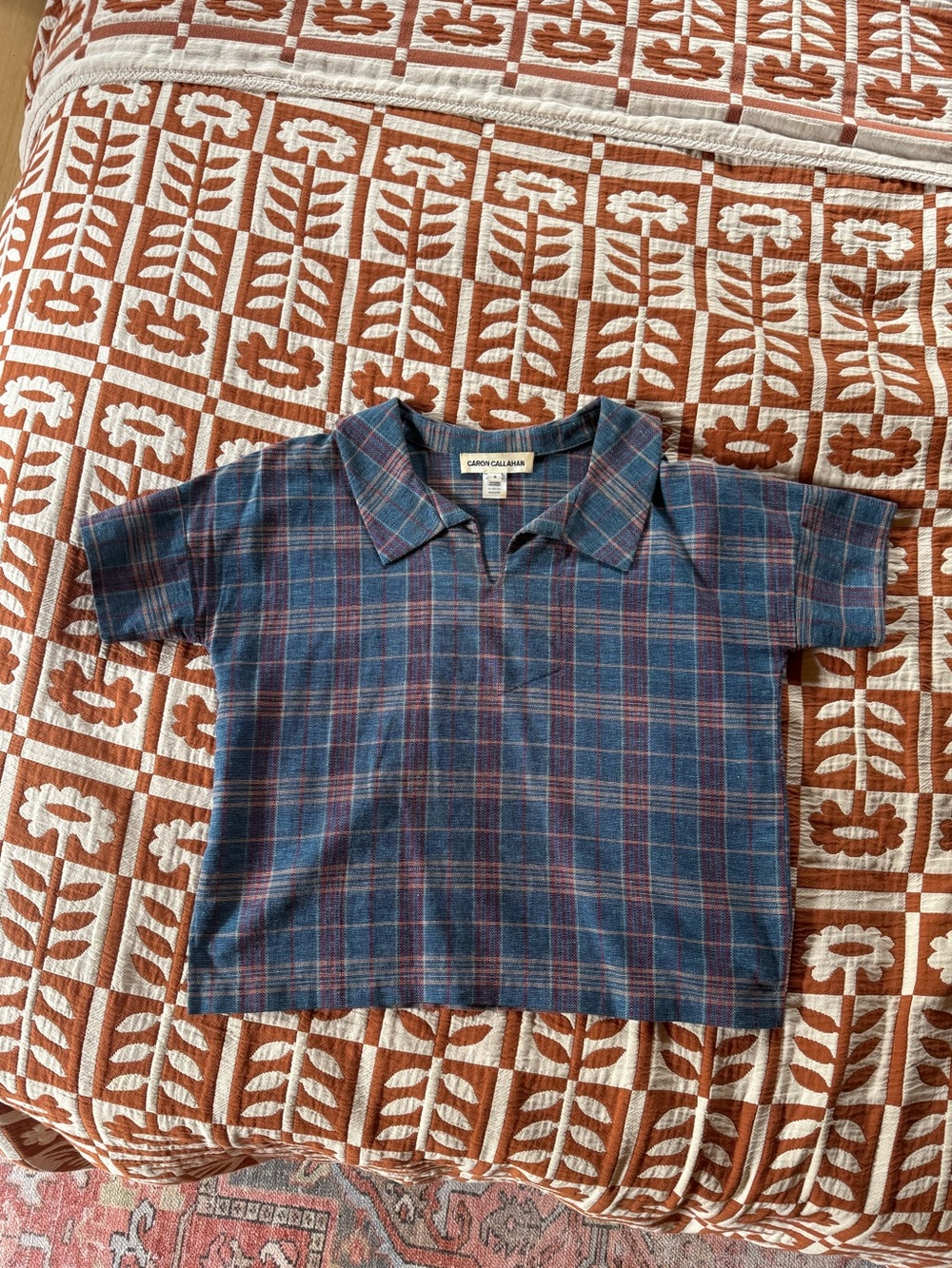 Caron Callahan collared plaid top